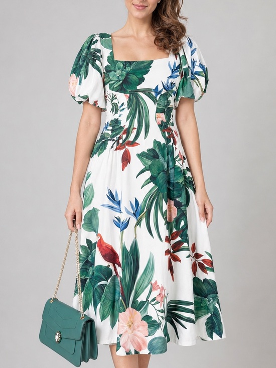 FARM Rio Dresses & Skirts - 🆕🌿🦜FARM Rio OffWhite Midnight Macaw Fiesta Linen Puff Sleeve Midi Dress XS Party
